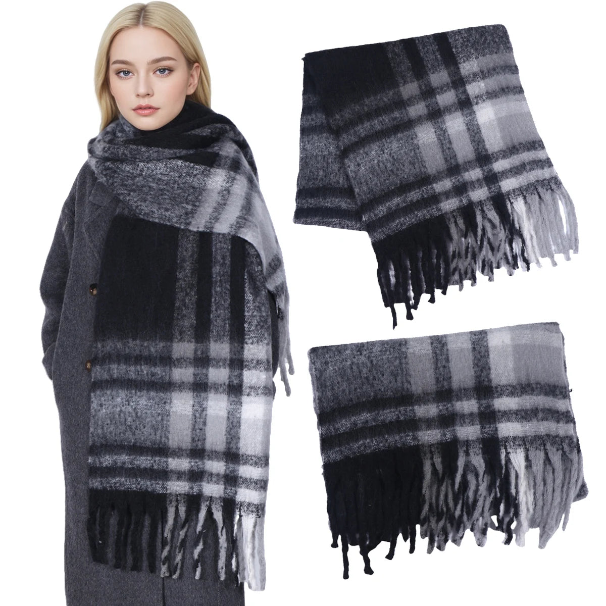 Winter Thick Stripe Cashmere Scarf for Woman Men Fashion Pashmina Large Tassel Shawls Wraps Soft Bufanda Warm Muffler Scarves