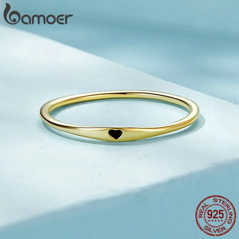 BAMOER 925 Sterling Silver Simple Carve Heart Wedding Band Stackable Promise Ring for Her 2 Colors Size 5-10