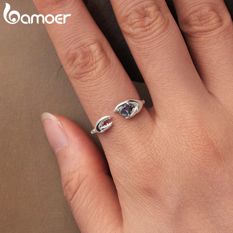 BAMOER 925 Sterling Silver Zodiac Sign Open Ring, Rainbow Oval Zircon 12 Constellation Ring for Women Girls Astrology Birthday