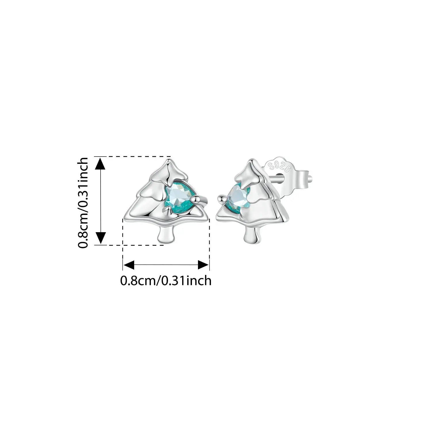 BISAER 925 Sterling Silver Christmas Tree Stud Earrings,Sparkling Zircon Lightweight Hypoallergenic for Women Party Fine Jewelry