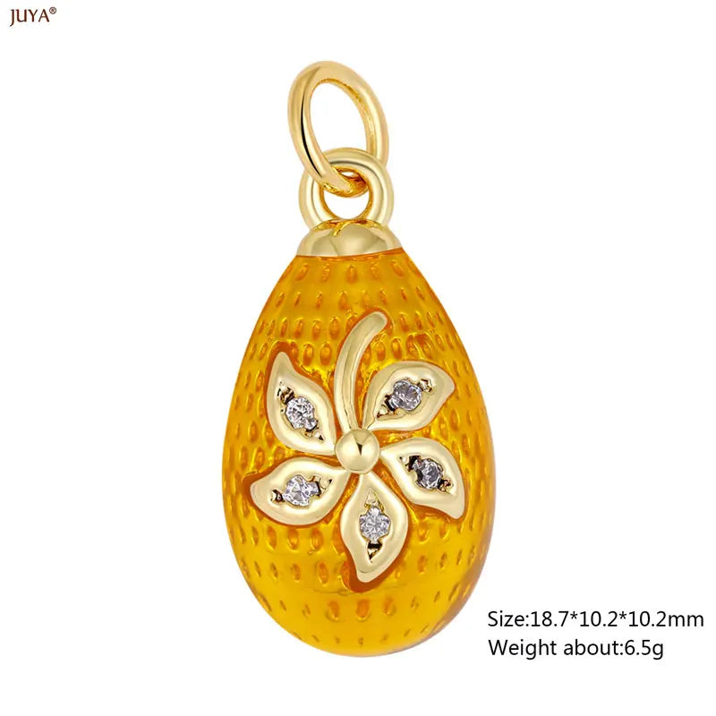 JUYA New 3D Water Drop Pendant Bohemia Type CZ Enamel Charm For DIY Women Necklaces Jewelry Making Accessories