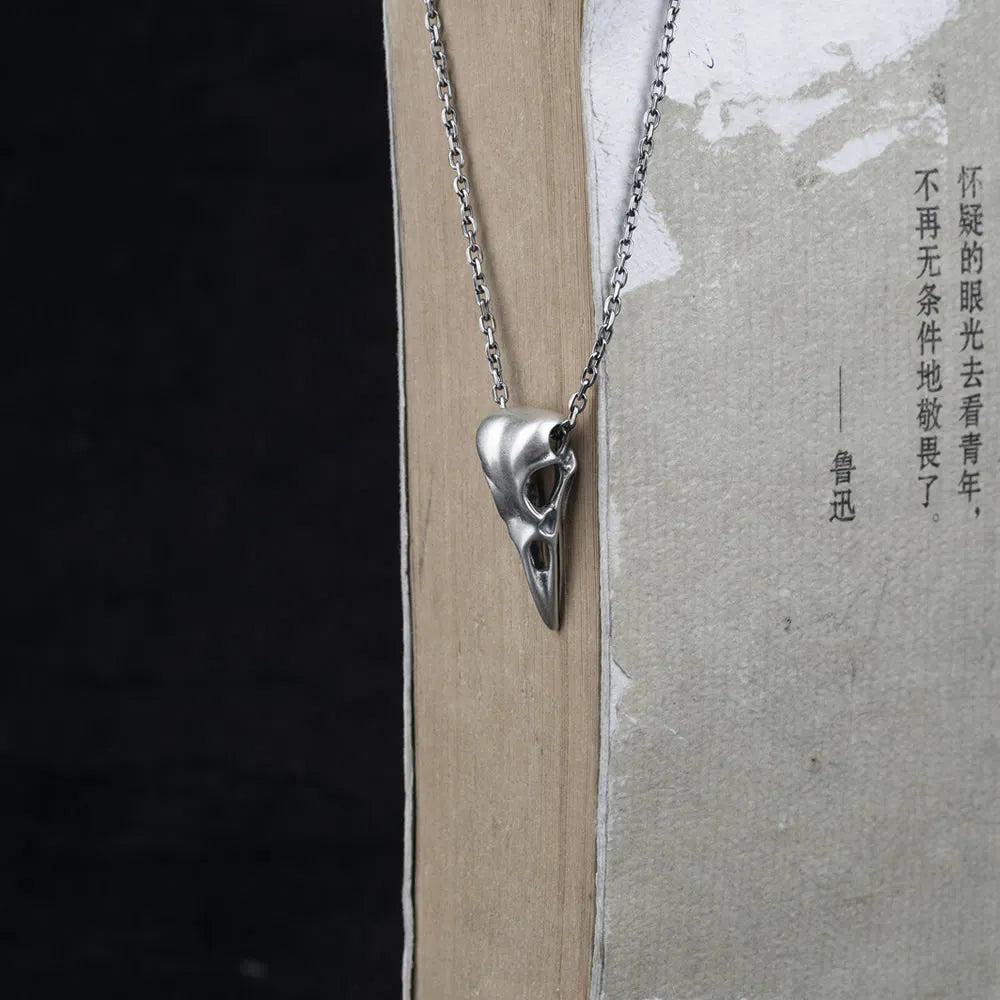 MKENDN Viking Style 100% 925 Sterling Silver Creative Crow Raven Head Skull Pendant Necklace For Men Women Fine Jewelry