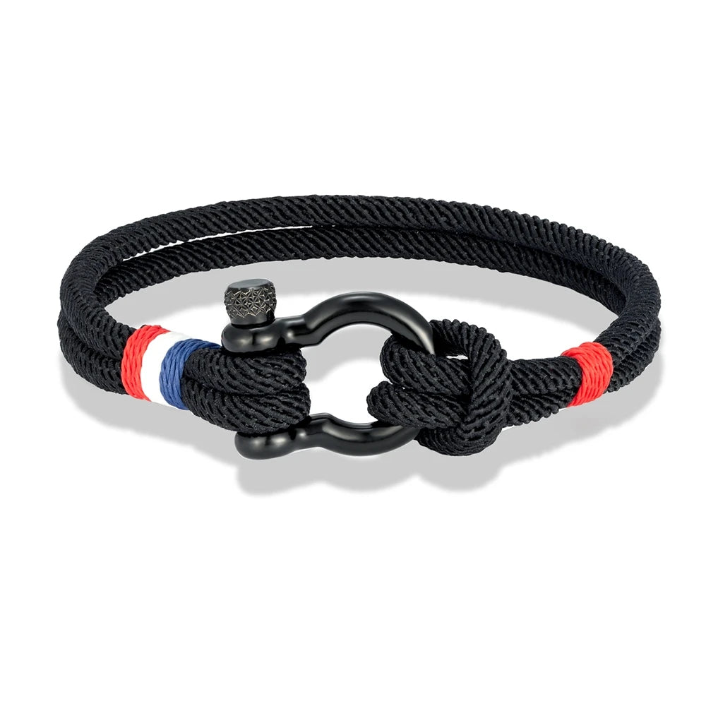 MKENDN New Black Stainless Steel Shackle Buckle Men Women Handmade Woven Double-Layer Design France Flag Couple Jewelry Gifts - Madeinsea©