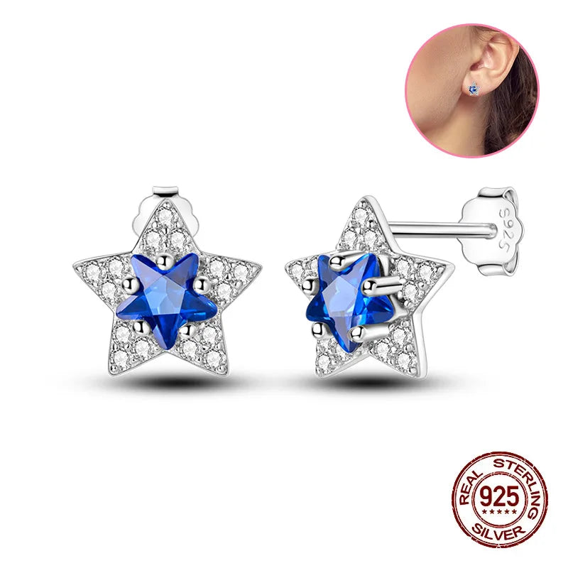 Crystal Zircon 100% 925 Sterling Silver Earrings Butterfly Zirconia Silver Stars Stud Earrings For Women Sterling Silver Jewelry
