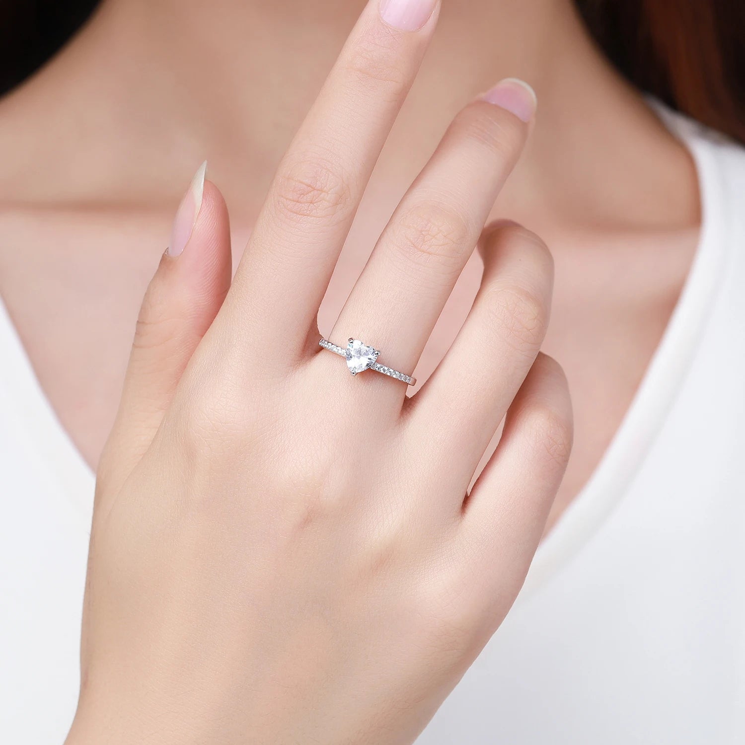 MODIAN Romantic Heart Rings 925 Sterling Silver Dazzling Clear CZ Finger Rings For Women Wedding Engagement Statement Jewelry