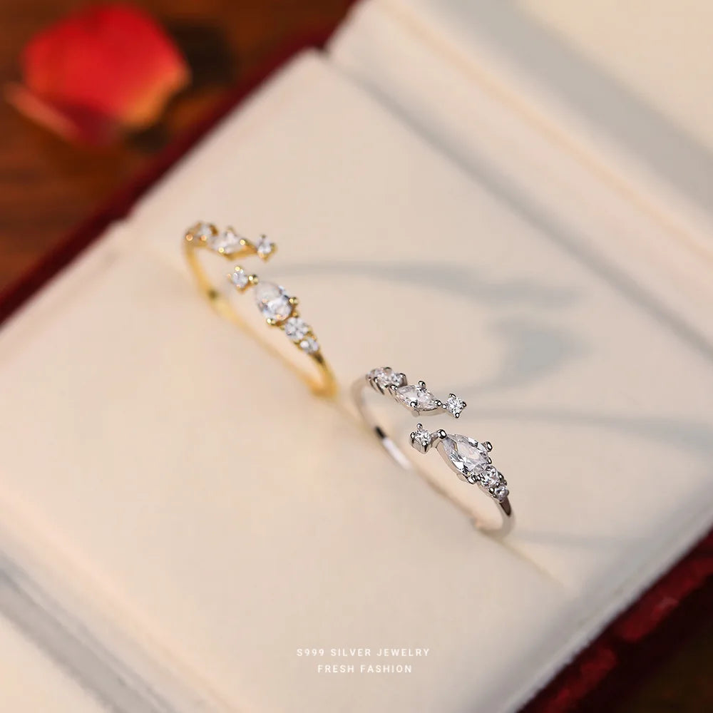 Real 999 Sterling Silver Rings For Women Wedding Party Jewelry Temperament Shiny CZ Elegant Ring Fine Jewelry