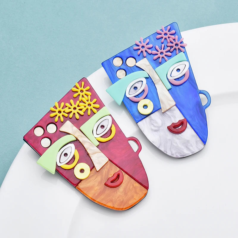 Wuli &amp; baby Acryl Kunst Design Gesicht Broschen Für Frauen 2-farbe Charmante Schöne Figur Büro Party Brosche Pins Geschenke