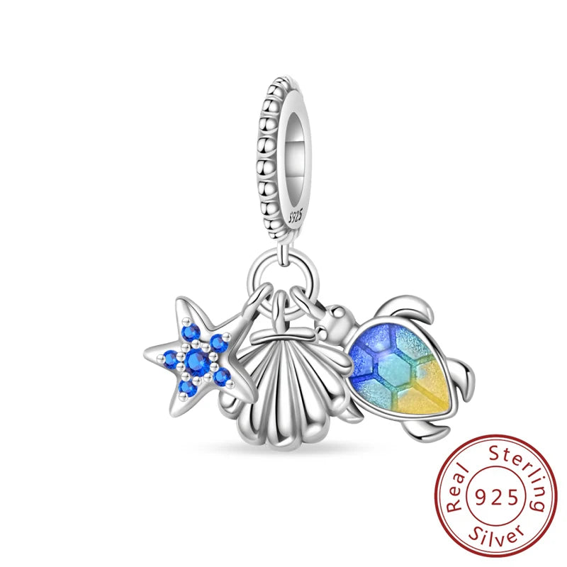 100% 925 Sterling Silver Tortoise Starfish Coconut Luminous Ocean Surfing Charms Beads Fit 925 Original Bracelets DIY Jewelry