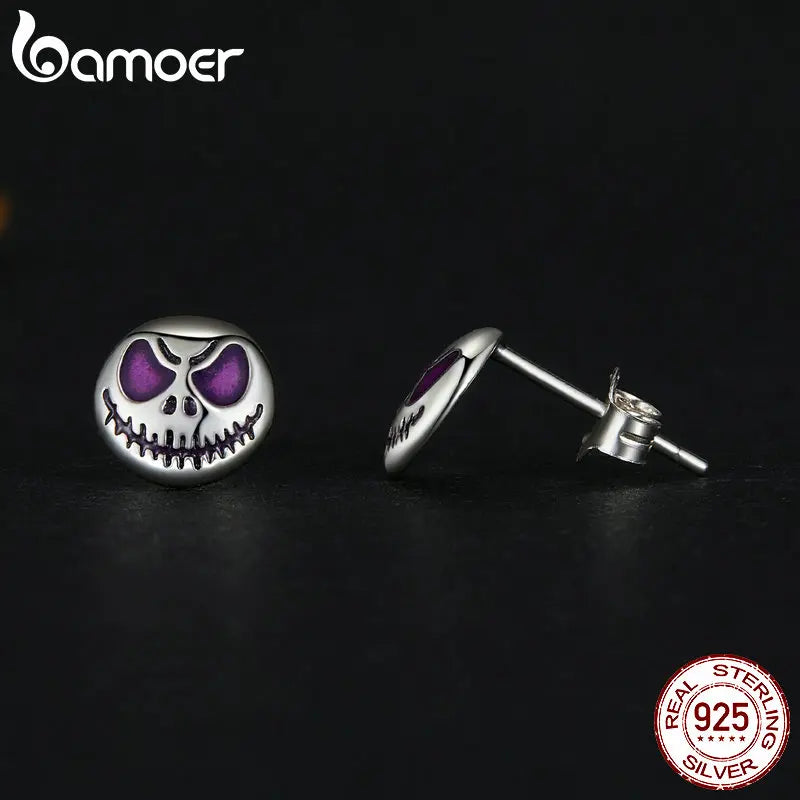 Bamoer Original 925 Sterling Silver Spider Earring Skull Grimace Ear Stud Animal For Women Men Halloween Party Gift Fine Jewelry