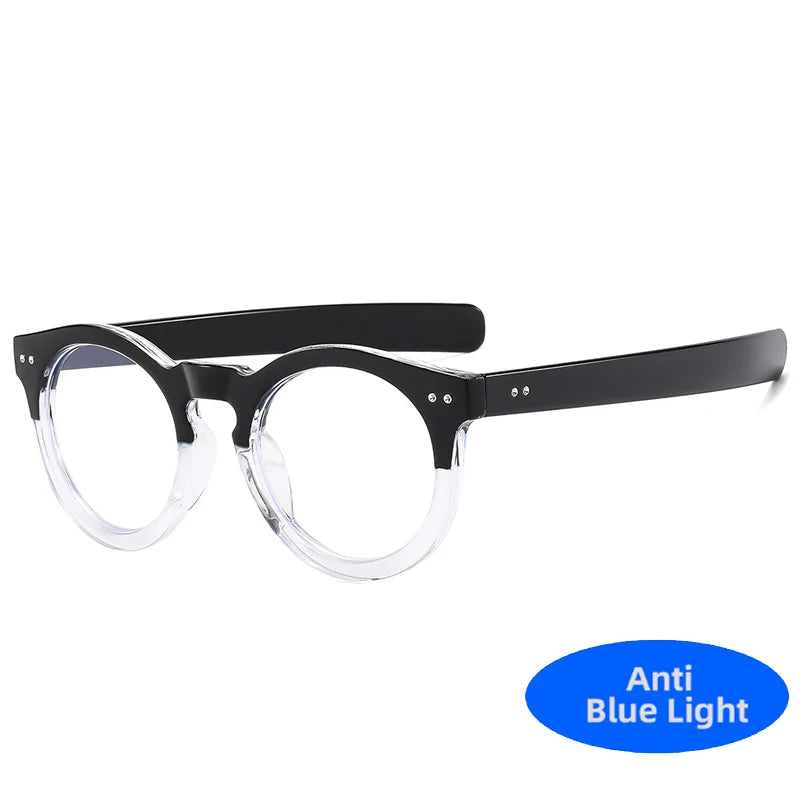 2025 Oversized Round Anti Blue Light Filter Glasses Men Rivets Frame Gaming UV400 Blue Ray Blocking Computer Women Eyeglasses