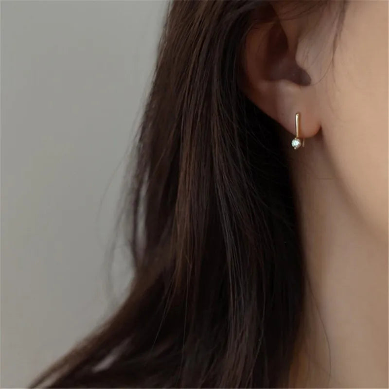 Sparkling Zircon Simple Geometry Earrings 925 Sterling Silver Plated 14k Gold Wedding Jewelry Accessories for Women