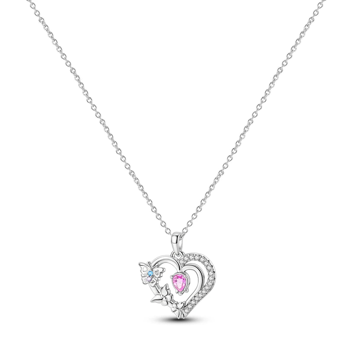 Necklaces 925 Silver Color Butterfly Cute Bear Lucky Symbol Zircon Heart Shaped Necklaces For Woman Valentine's Day Fine Jewelry