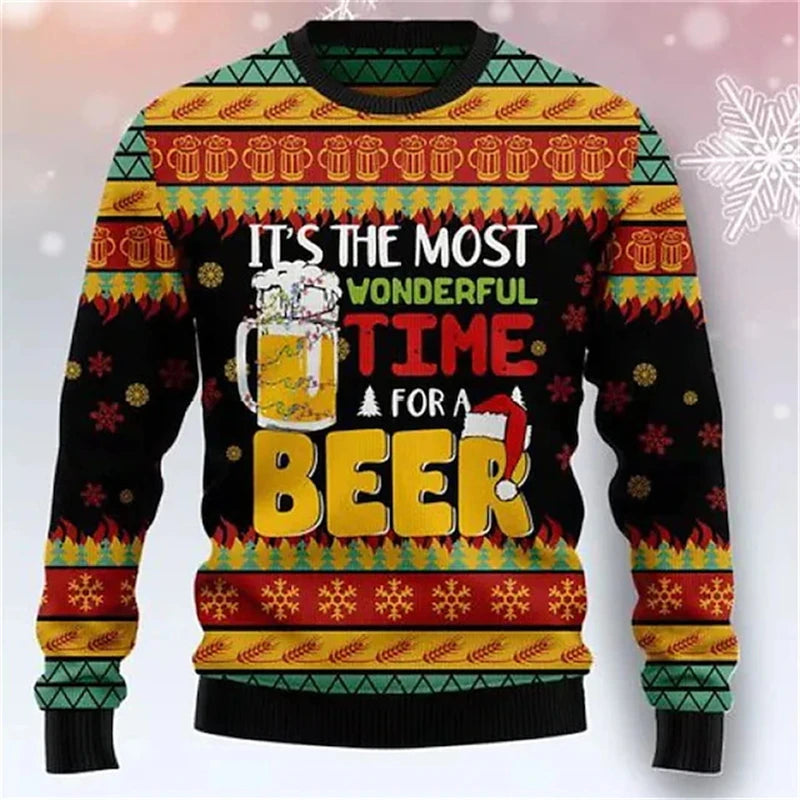 New Christmas Beer Season 3D Printed Men's Ugly Christmas Sweater Winter Unisex Casual Holiday Party Women Pullover Wholesale