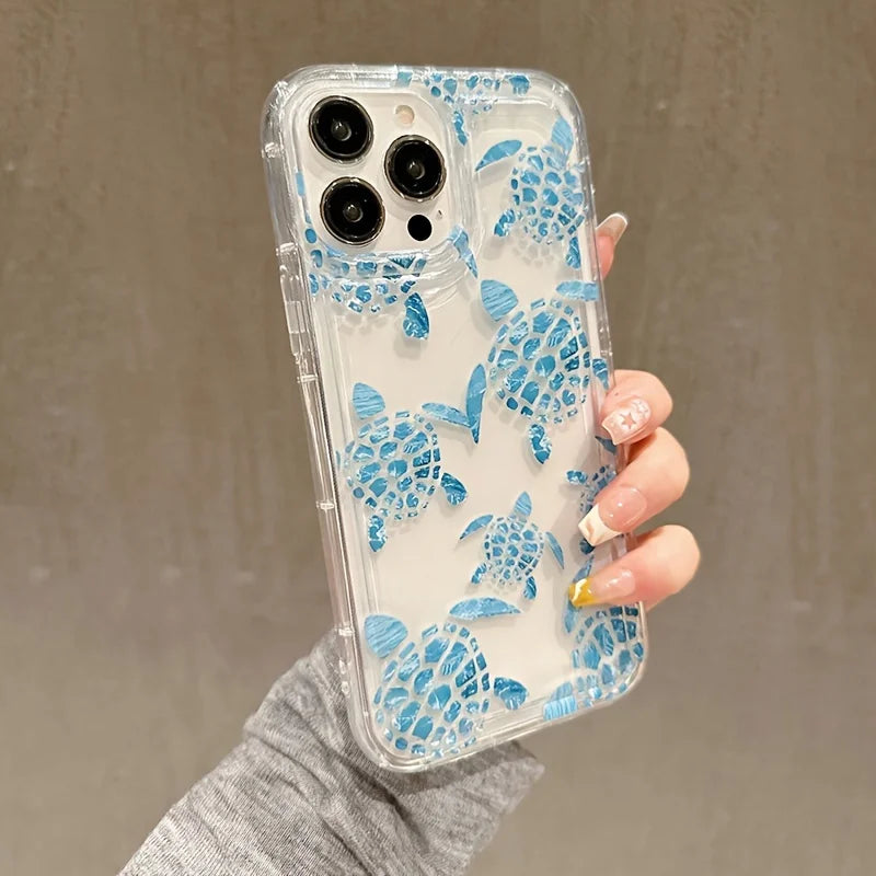 Summer Cartoon Turtle Pattern Case For iPhone 17 16 15 14 7 8 Plus XR 14 13 Pro Max 13 12 16E 17 Air Soft Silicone Clear Cover