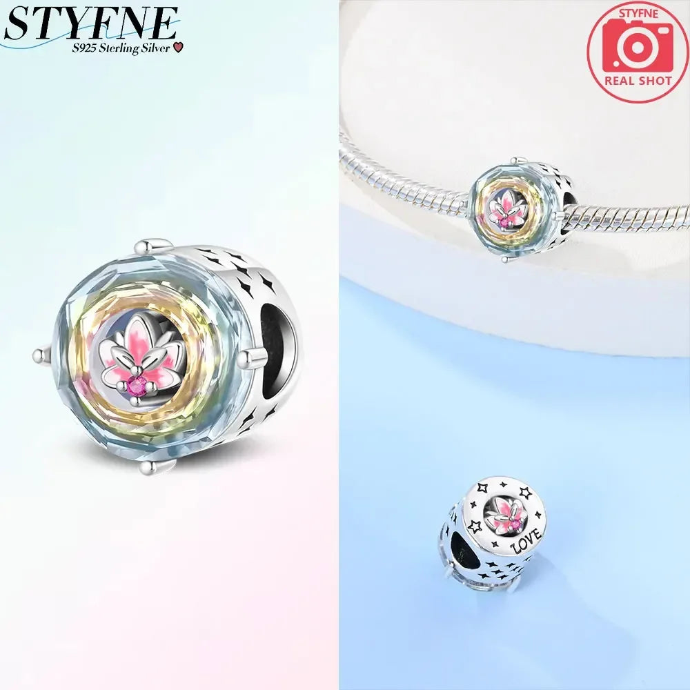 S925 Sterling Silver Flower with Various Shapes Sparkling Zircon Sunflower Charms Beads Fit Original Bracelets DIY Jewelry
