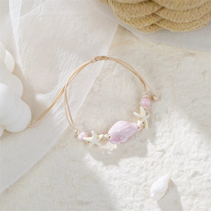 Bohemia Sea Turtle Bracelet For Women Starfish Seahorse Shell Pearl Adjustable Metal Chain Summer Beach Party Vacation Jewelry
