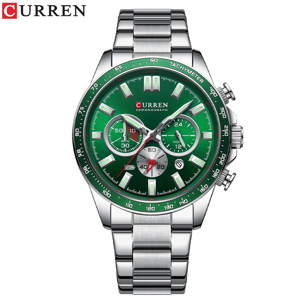 CURREN  New 2022 Stainless Steel Quartz Wristwatches for Men Sports Chronograph Watches with Luminous Hands