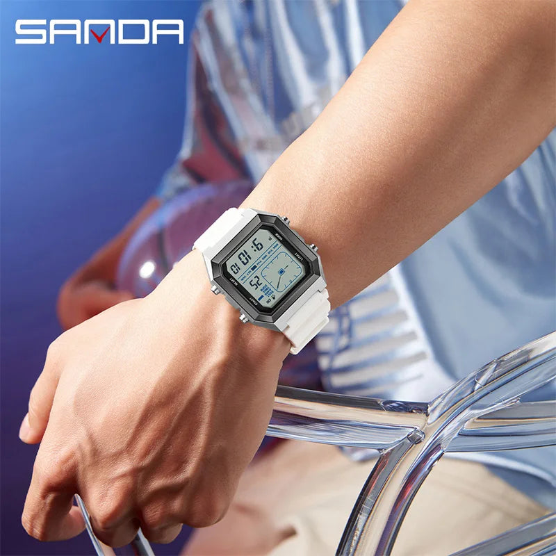 SANDA 6307 Fashion Digital Watches for Man Multifunction Luminous Chronograph Calendar Outdoor Sport Waterproof Electronic Watch