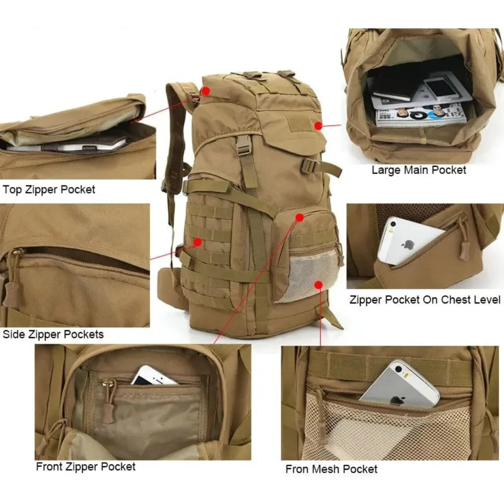 60L Large Capacity Military Bag Tactical Backpack Climbing Mountaineering Sport Outdoor for Men Luggage Camping Travel Rucksack