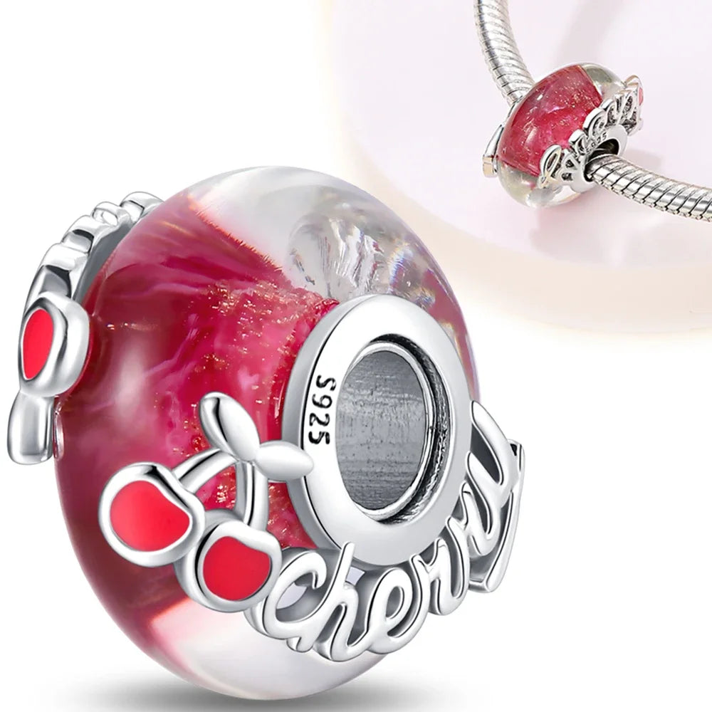 925 Silver Strawberry Pineapple Cherry Avocado Charm Pendant Beads  Fit Charm Original Bracelet for Women Jewelry Making
