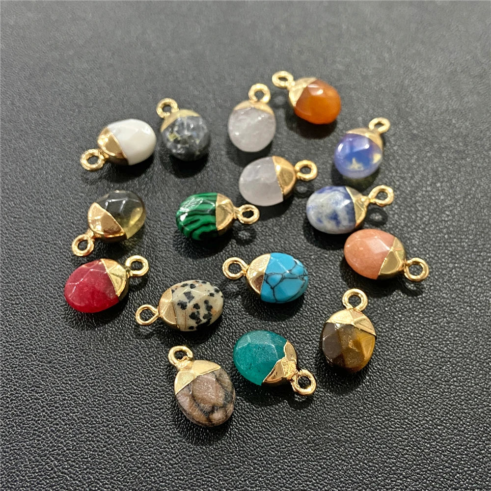 6x10mm Natural Faceted Oval Shape Stone Pendant Chalcedony Quartz Howlite Charms For Jewelry Making DIY Earring Accessories 5Pcs