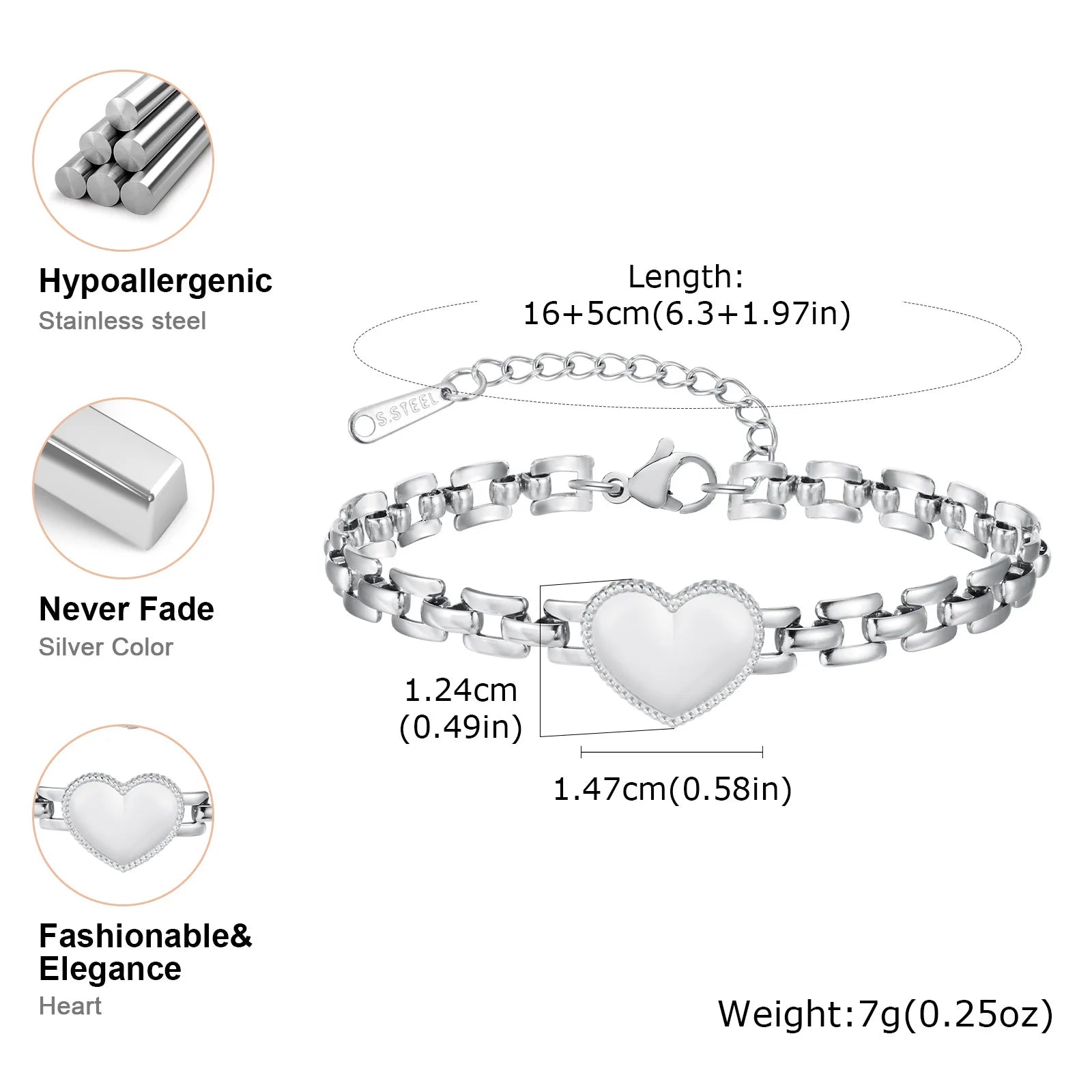 Vnox Stainless Steel Love Hand Bracelet For Women Gold  Silver Color Strap Chain Bracelets Girls Heart Jewelry Girls Mom Gift