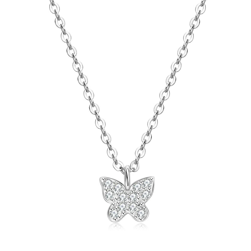 OXTAO 1.4mm Moissanite Butterfly Pendant Necklace Female 925 Silver Clavicle Chain Necklace Exquisite Jewelry Gift GRA Certified
