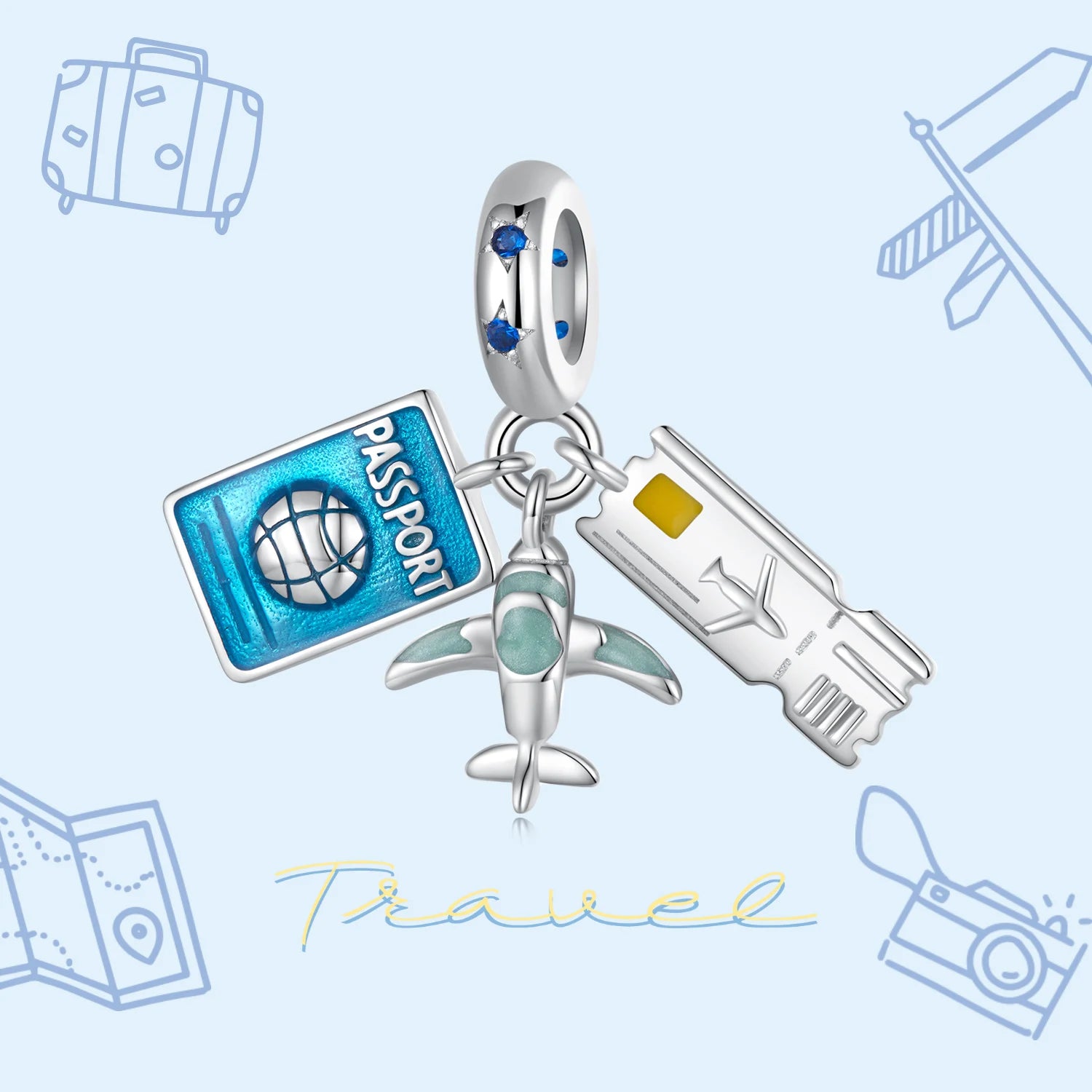 BISAER 925 Sterling Silver Flying Dragon Pendant Dream Bear Travel Plane Suitcase Charm Bead for Women DIY Bracelet Fine Jewelry