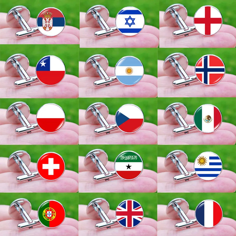 2024 France Flag Cufflinks Spain Chile Russia Netherlands Serbia USA Czech Republic Portugal Norway Switzerland Cuff Links Gift