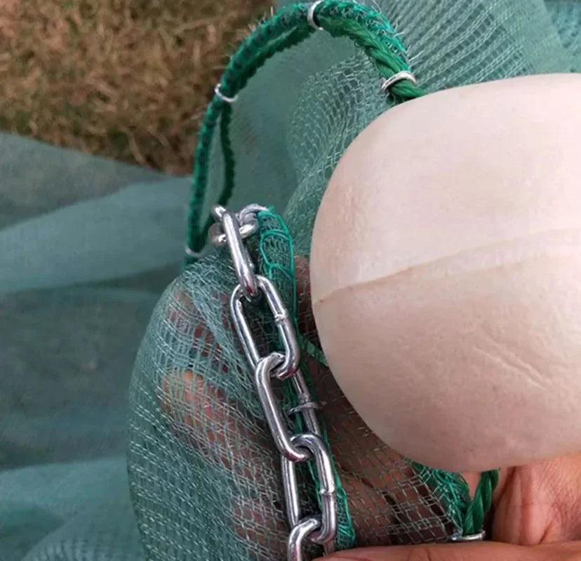 Cage à crevettes Lawaia avec chaîne en fer, filet de pêche pliable, flotteur en mousse, maille fine 2M/3M