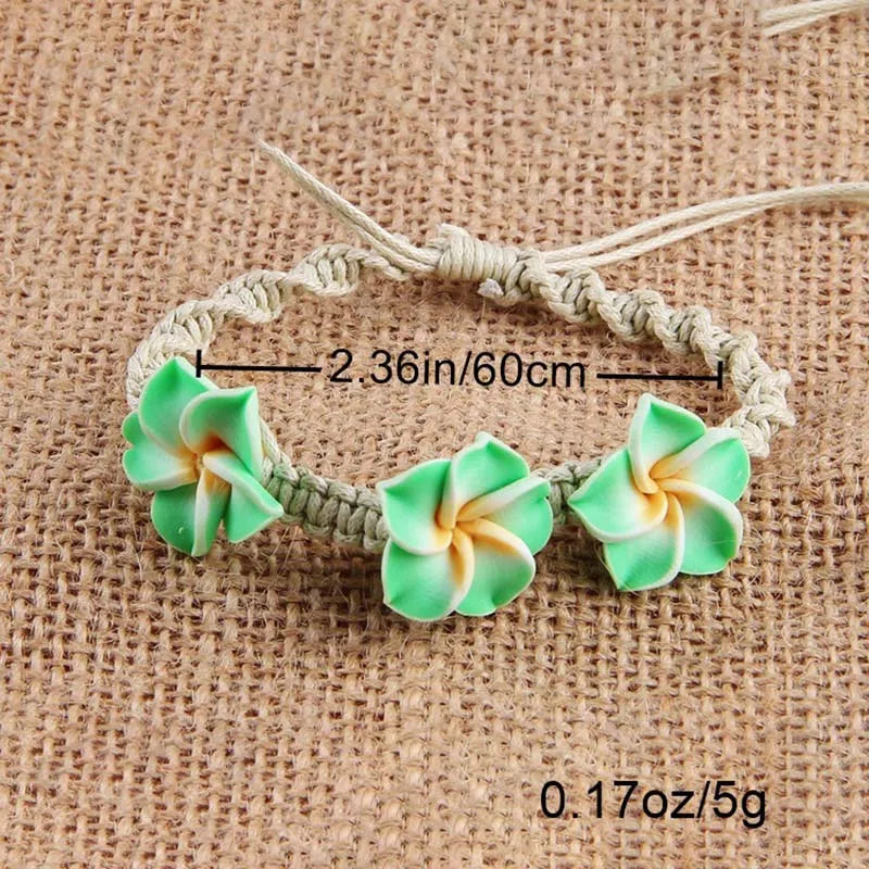 Neue böhmische Muschelblume geflochtenes Fußkettchen für Frauen, rosa, grüne Blumen, handgewebtes Armband, Mädchen, Strand, barfuß, Fuß, Bein, Schmuck