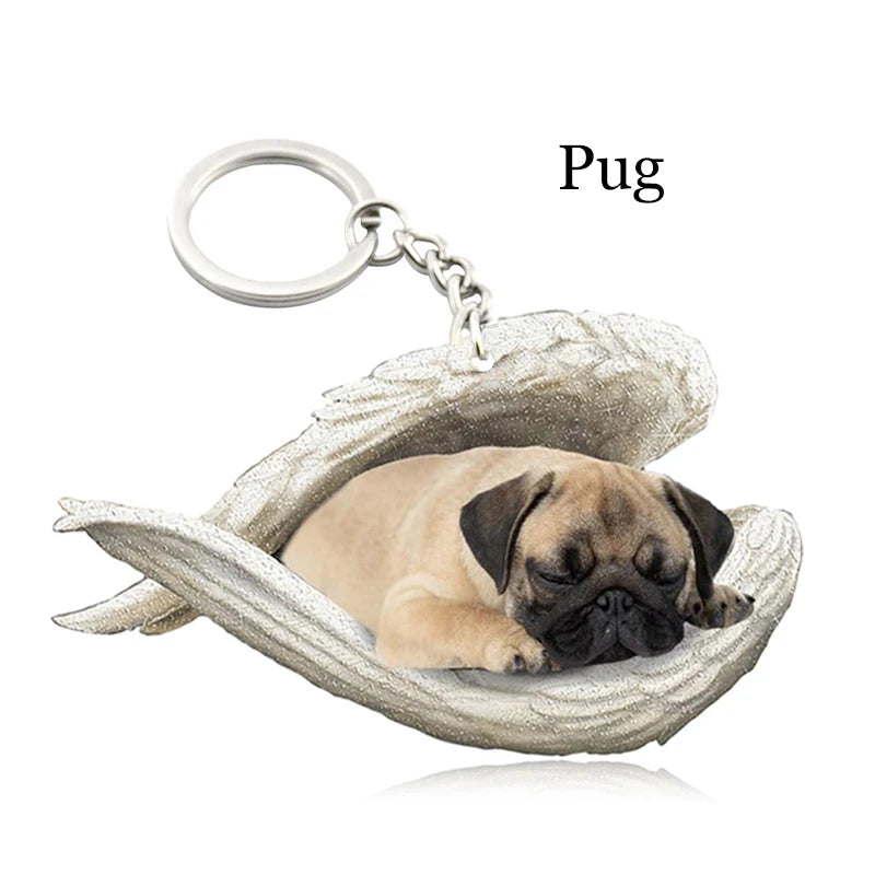 100 Style Cut Dog Sleeping Angel Pendant Bag Keychain Car Keychain Keyring Animal Pet Jewelry Boyfriend Girls Gift Accessories