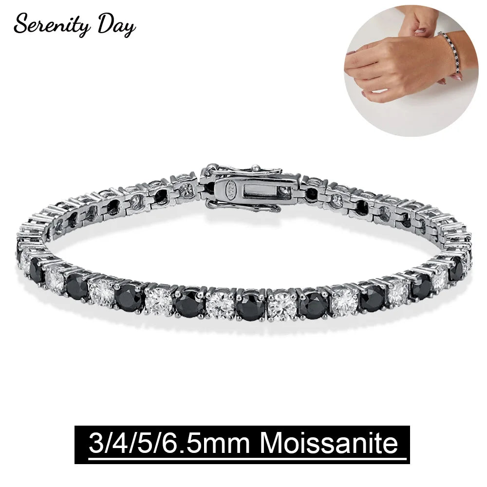 Serenity 3mm 4mm 5mm D Color Black White Moissanite Tennis Bracelet for Men Women S925 Sterling Silver Bracelet Link Plated 18K - Madeinsea©