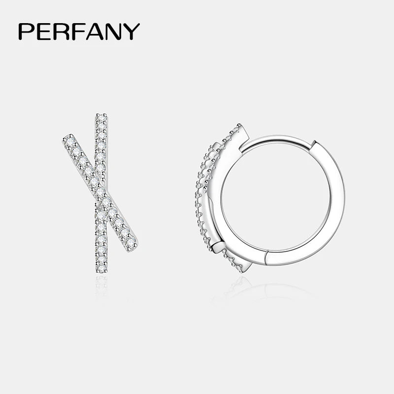 PERFANY 0.28CT Full Moissanite Hoop Earrings Women S925 Pure Silver Cross Design Laboratory Diamond Fashion Jewelry Party Gift - Madeinsea©