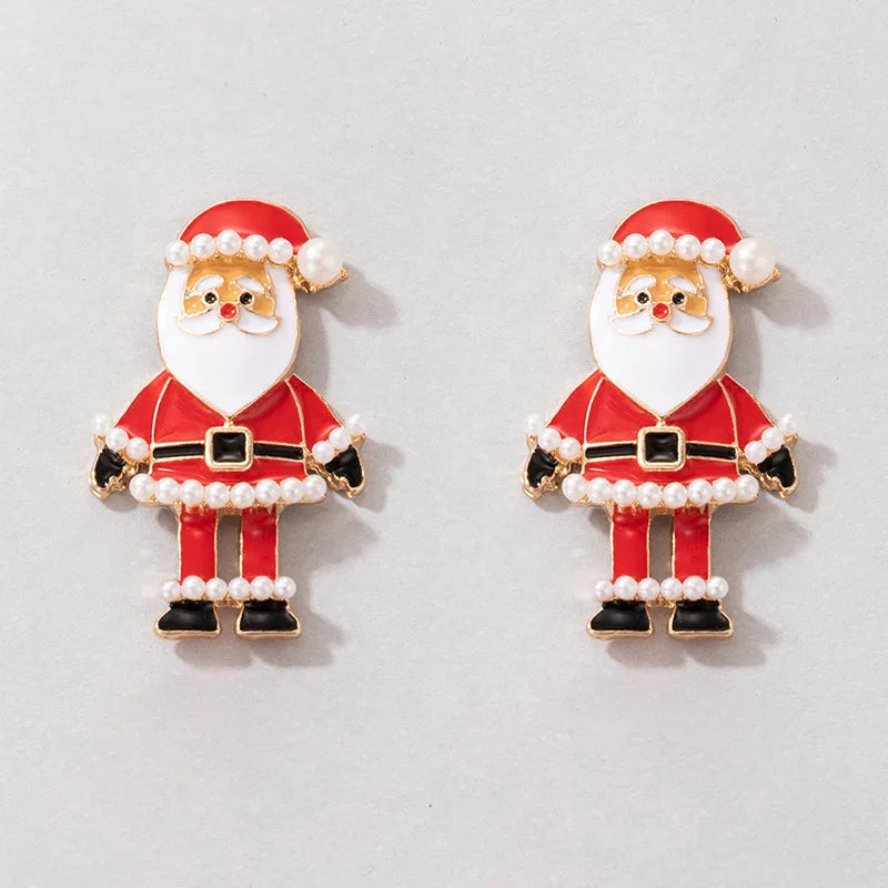 Cute Enamel Santa Claus Stud Earrings For Women Exquisite Imitation Pearl Cartoon Christmas Earring Xmas New Year Party Gifts