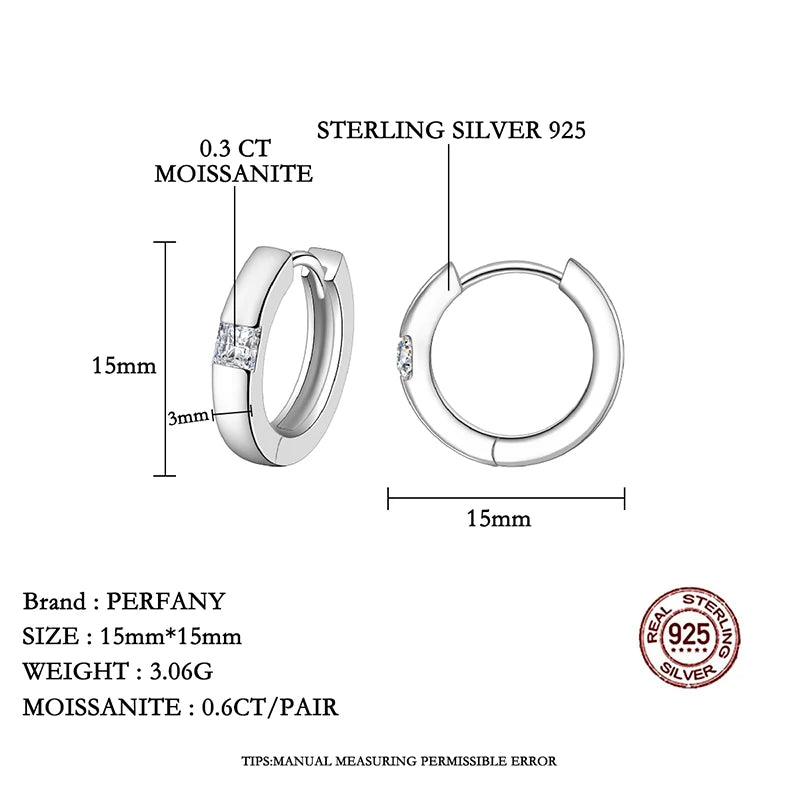 PERFANY 0.3CT Princess Cut Moissanite Hoop Earrings Women's 100% Pure Silver Square Laboratory Diamond Fashion Wedding Jewelry - Madeinsea©