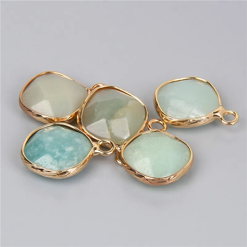 14MM Natural Stone Connector Pendant Agat Quartzs Rhombus Shape Faceted Charms  For Jewelry Making Necklace Bracelet Accessories