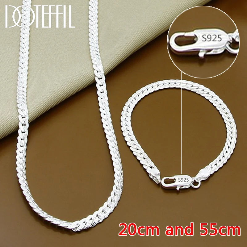 DOTEFFIL 925 Sterling Silver 8/16/18/20/22/24 Inch 6mm Side Chain Necklace Bracelet For Woman Men Fashion Charm Wedding Jewelry - Madeinsea©