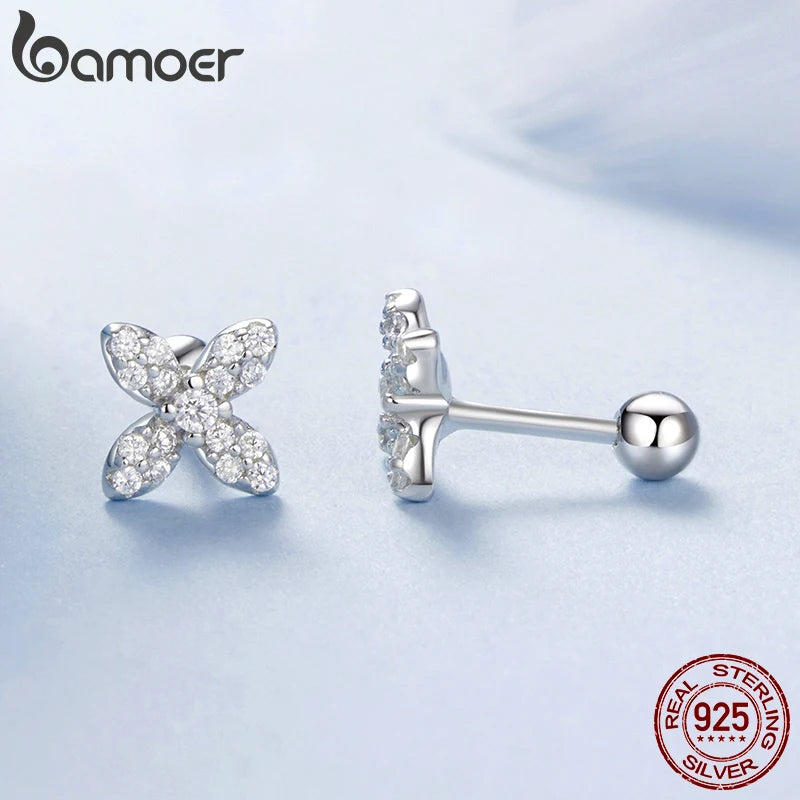 BAMOER 925 Sterling Silber Mini Blumen Ohrstecker für Damen, Weißgold plattiert Hypoallergen Süße Blumen Ohrringe BSE1104