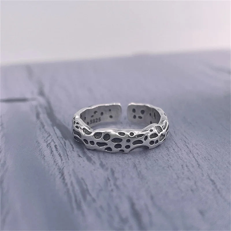 Retro Rielf Lunar Crater Pattern Ring For Men Jewelry Trendy Silver 925 Ring Male Index Finger Accessories