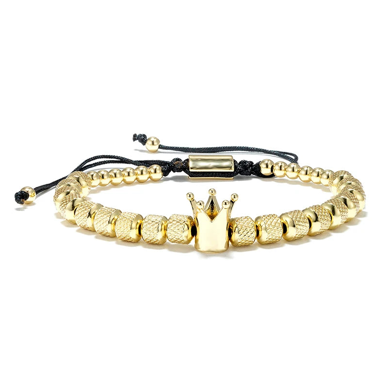 MKENDN Luxury CharmCrown Gold Color Bracelet Men Stainless Steel Adjustable Handmade Beads Bracelet Europe Fashion Jewelry