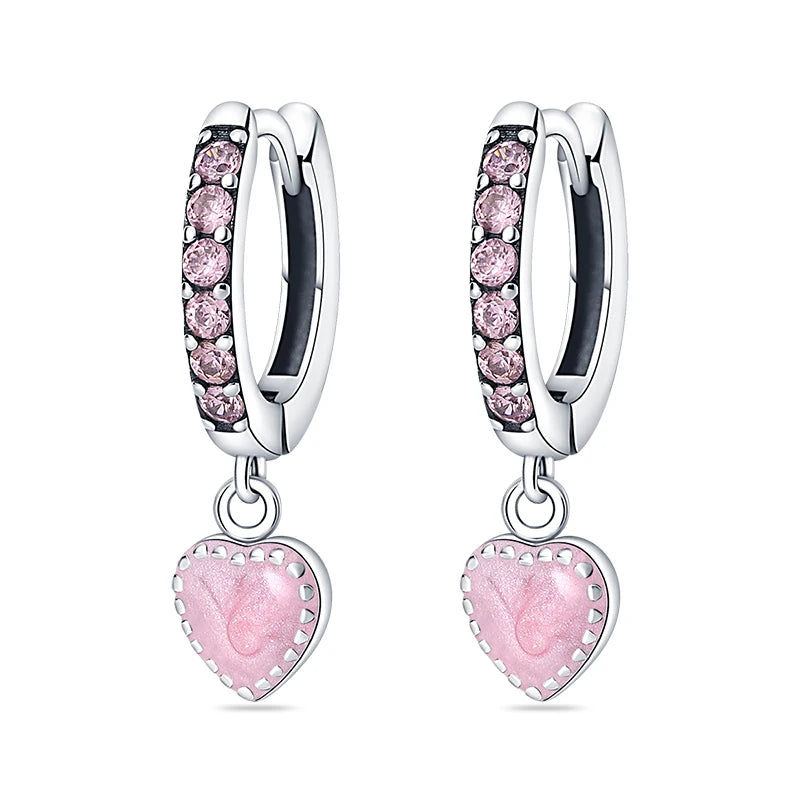 New Earring For Women 925 Silver Sparkling Butterfly Bear Pink Heart Princess Double Hoop Earrings Luxury Party Jewelry