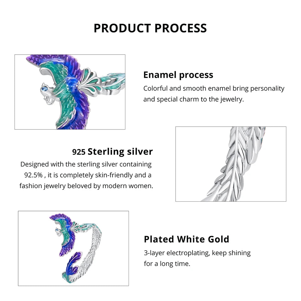 WOSTU 925 Sterling Silver Unique Phoenix Open Ring For Women, Original Luxury Animal Justable Rings Xmas New Year Jewelry Gift