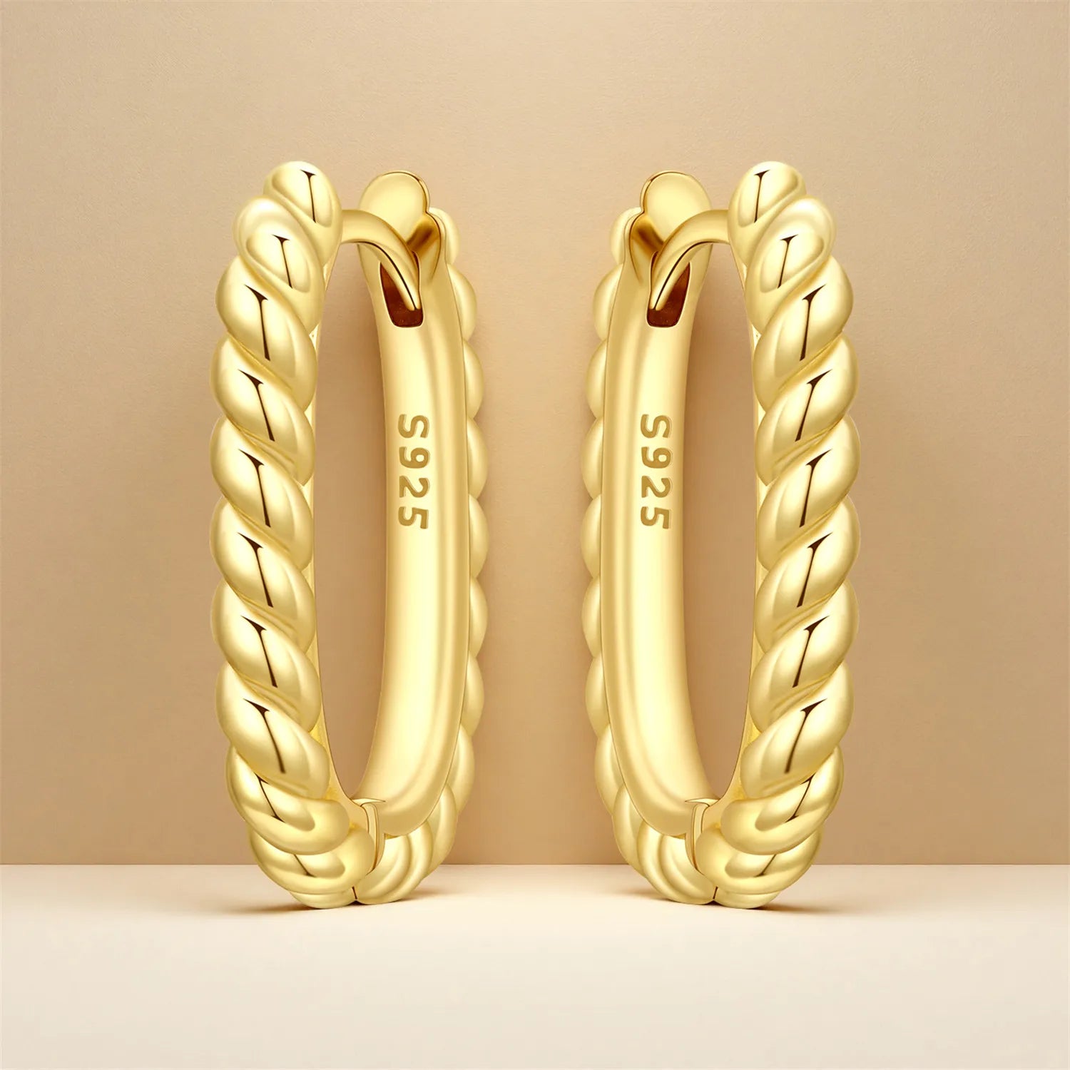 PANPOKI S925 Sterling Silver Golden Twisted U-shaped Earrings Versatile Hoop Earrings For Women Jewelry Original Party Gifts