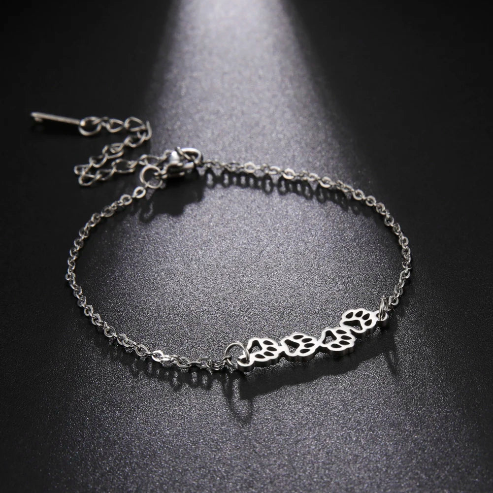 Animal Footprint Pendant Bracelet Fashion Women's Charm Bracelet Stainless Steel Bracelet for Girl Jewelry Gift