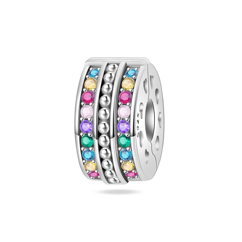 Charms 925 Silver Butterfly Flowers Colorful Zircon Silicone Spacer Beads Fit Pandach 925 Original Bracelets Fine DIY Jewelry