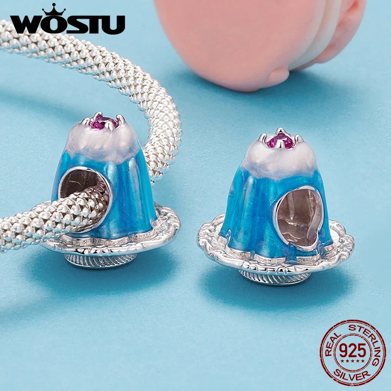 WOSTU Dessert Series 925 Sterling Silver Donut Pendant Croissant Charm Pudding Sweet Candy Bead For Bracelet Girl Jewelry Making