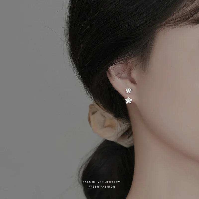 925 Sterling Silber Exquisite Zirkon Blumen Zurück Hängende Ohrringe für Frauen Temperament Schmuck