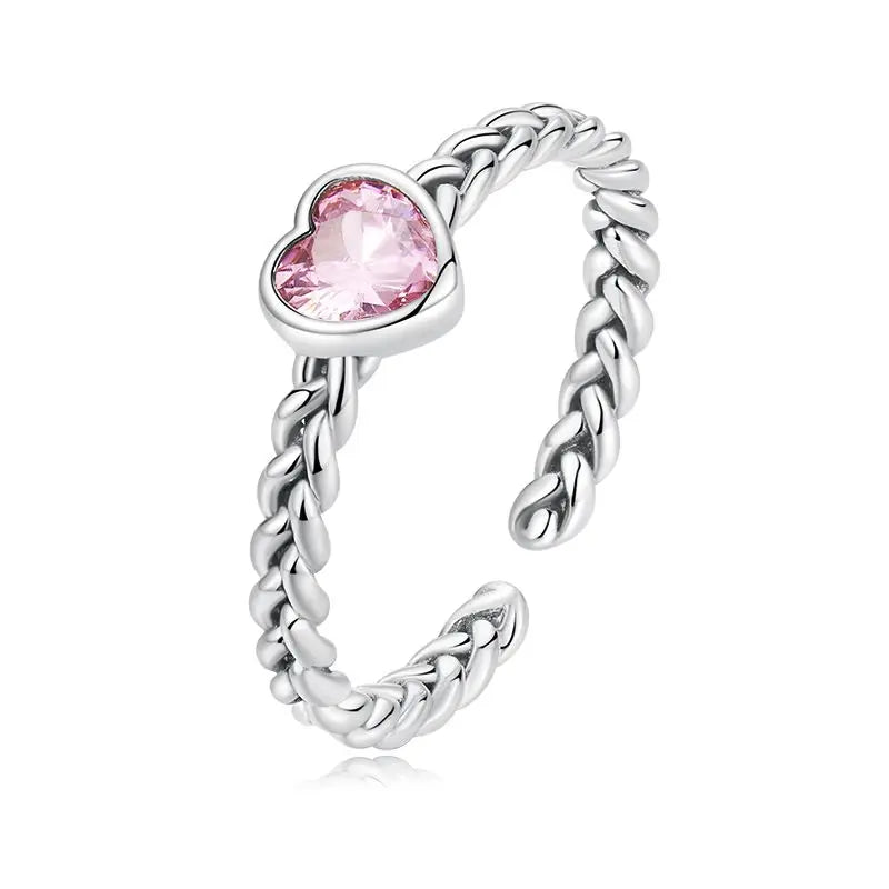 WOSTU 925 Sterling Silver Letter Mom Heart Open Ring For Women Shiny AAA Zircon Stackable Rings Mother's Day Jewelry Faimly Gift