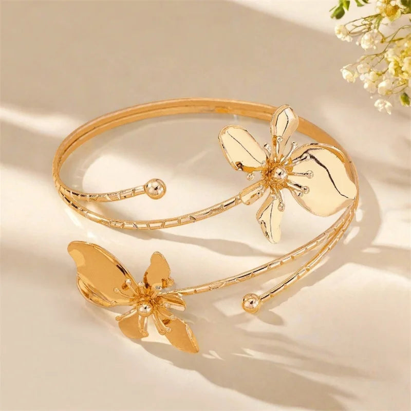 Elegant Flower Open Arm Bracelet Adjustable Bangle For Women Gold Plated Starfish Shell Octopus Shape Arm Cuff Party Jewelry